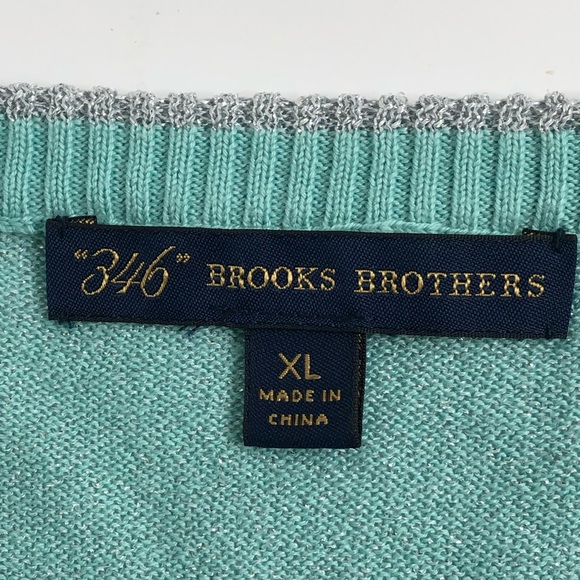 Brooks Brothers 346 Metallic Mint V-Neck Sweater - Picture 3 of 8